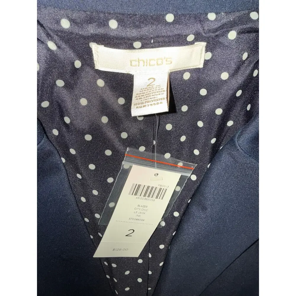 CHICO’S cotton blend navy blue blazer - size 2 (12-14/L)